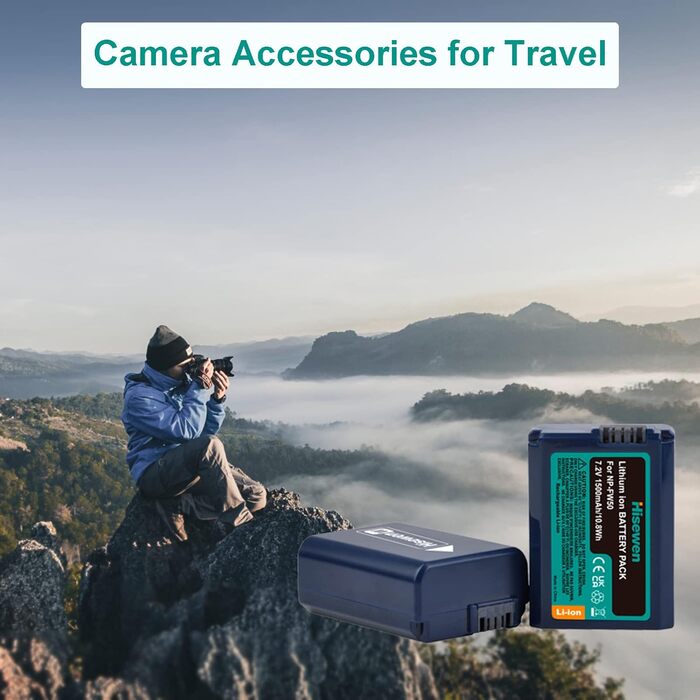 Акумулятор NP-FW50 Hisewen (2 шт.) та подвійний USB зарядний пристрій для Sony ZV-E10, A6000, A6100, A6300, A6400, A6500, A7, A7 II, A7S, A7S II, A7R, A7R II, NEX-7, NEX-6