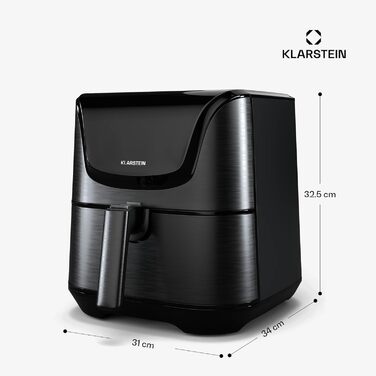 Klarstein AeroVital Deluxe Hot Air Fryer – 5.4 L Air Fryer, 1700 W, Touch Display, 8 Programs, Non-Stick Coating, Grill Rack & Pizza Tray, Cool-Touch Housing, Timer & Temperature Control, Black Hot Air Fryer + Basic Accessory Set