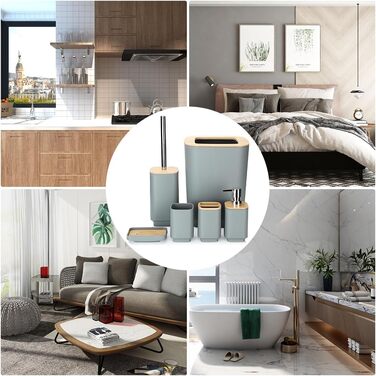 Набір аксесуарів для ванної кімнати JOTOM з бамбука (6 шт.) - сірий