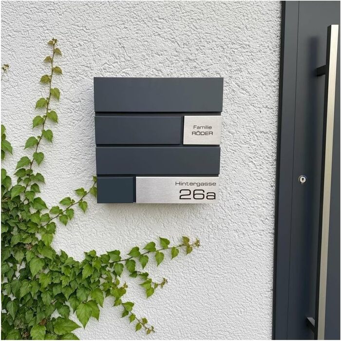 Поштова скринька Metzler Modell G антрацит, порошкове покриття RAL 7016, з гравіюванням та табличкою з нержавіючої сталі, настінний монтаж, 37x37x10.5 см