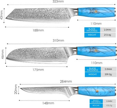 Ніж Kiritsuke Kochmesser з дамаської сталі Home Safety, 18.8 см, 67 шарів VG-10, ергономічна ручка, подарункова коробка