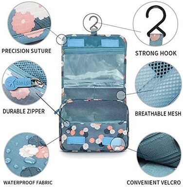 Сумка для туалетних приналежностей на блискавці | Розкладна дорожня косметичка з ручкою | Багатофункціональна сумка для туалетних речей, компактна косметичка, валізка для чоловіків та жінок (Квітка блакитна)