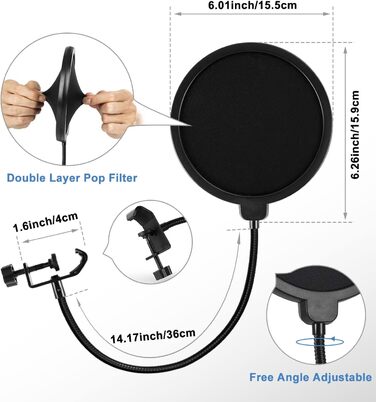Підставка для мікрофона BILIONE з поп-фільтром та амортизатором, регульована, з адаптерами для настільного використання