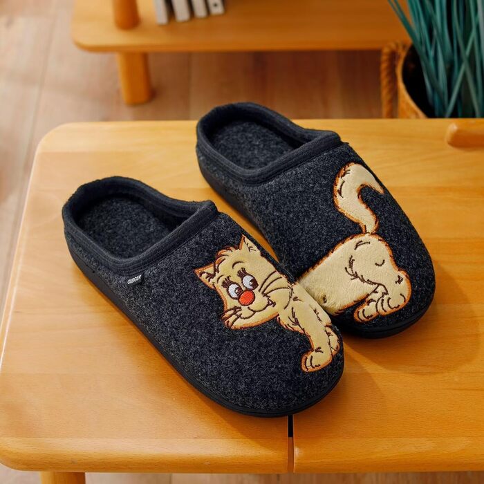 Тапочки халатні для чоловіків та жінок з милим зображенням котів та собак, зимові теплі плюшеві з підкладкою з фетру (46/47 EU, чорні)