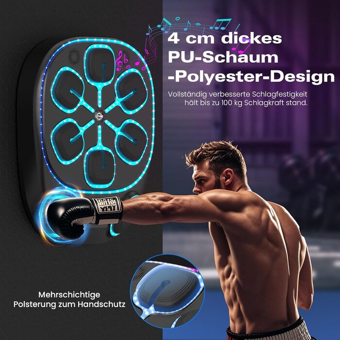 Електронна боксерська машина RevFit з LED-підсвіткою, Bluetooth, 9 режимів швидкості та режим підрахунку ударів, для дітей та дорослих, 61 см