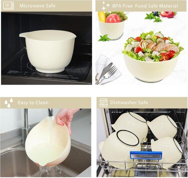 Набір мисок для змішування BoxedHome (4 шт.) з пластику, бежевий. Миски для салатів, ручне миття, неслизькі, стійкі, для сервірування та приготування їжі.