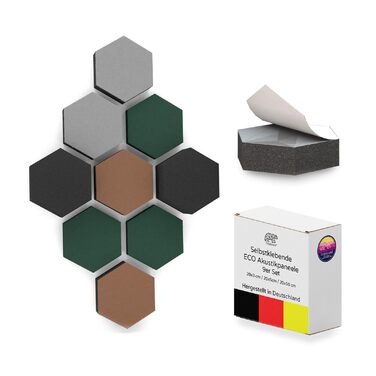 Акустичні 3D-панелі PolySound ECO гексагон, самоклеючі панелі для звукоізоляції офісу, геймерської зони та дому, набір 9 шт (3-10 см), колір Smoky Safari