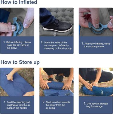 iHEAT Self-Inflating Camping Sleeping Pad with Foot Pump, Ultralight Air Mattress with Pillow, Waterproof Compact Sleeping Mat for Outdoor, Hiking, Backpacking, Camping, Beach - New Gery