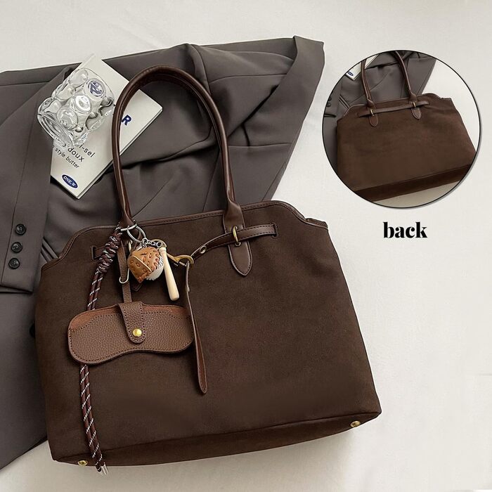 Жіноча сумка-шопер Unisoul з натуральної замші, велика містка сумка для коледжу, роботи, школи, подорожей, шопінгу, повсякденного використання, колір кави