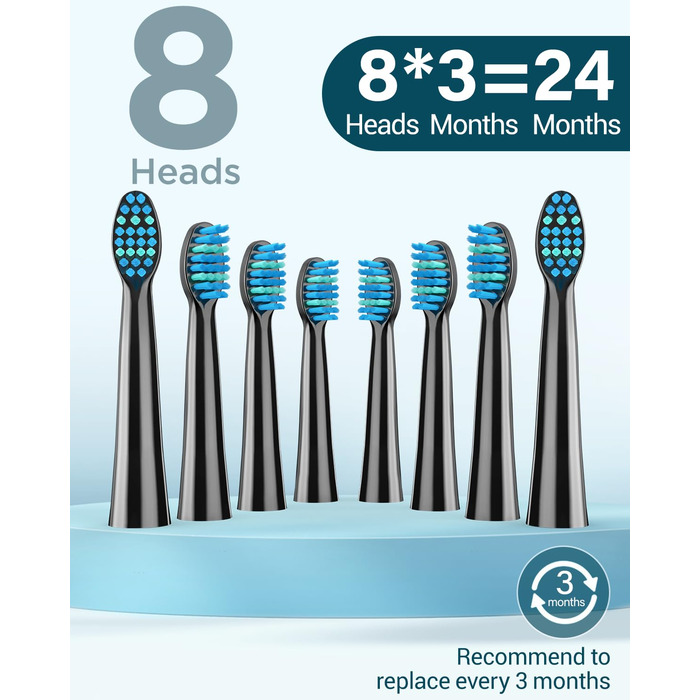 Електрична зубна щітка Coulax для дорослих та дітей, 8 насадок, 5 режимів, таймер 2 хв, чорний