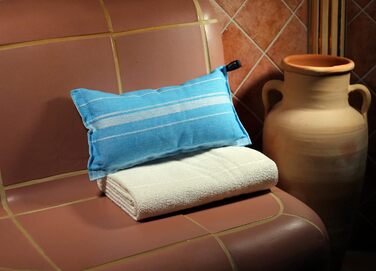 Подушка для сауни та подорожей Jokipiin Linea 40x22 см, льон/бавовна, бірюзово-біла, екологічна, вироблено у Фінляндії