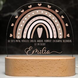 Night light for children with desired name, personalized night lamp dimmable - With cute animal motif as personalized gifts for children for baptism, birth, Easter & baby gifts (rainbow heart brown)