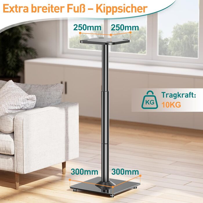 Підставка для акустики ELIVED, 808 мм, зі скляною основою, для сателітної та поличкової акустики, з інтегрованим кабелепроводом, 10 кг, 1 шт.