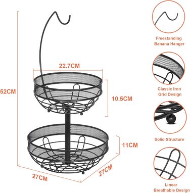 Металева фруктова тарілка Bomclap на 2 ярусах з тримачем для бананів - бронзового кольору