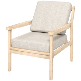 HOMCOM Armchair Lounge Chair with Linen Look, Armrests, Padded Recliner with Wooden Legs, Removable Cushions, Upholstered Chair for Bedroom, Living Room, Beige | Aosom
