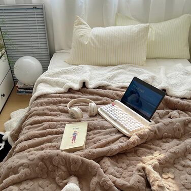 Плед Sherpa-Fleece з надяганням, двосторонній, плюшевий, м'який, сітка-фланелевий, для дивана, ліжка, 150 x 200 см, сірий-блакитний