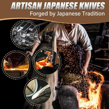 Набір кухонних ножів DRAGON RIOT 3 шт. – ручна ковка, сербський кухонний ніж, ніж для видобування Вікінга, ніж-сікач. Професійний набір для м'яса, BBQ. Подарунок для чоловіків, світло-коричневий.