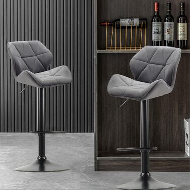 WangPangzi Adjustable Bar Stools 2-Pack with Backrest - Padded Leatherette & Steel Kitchen Bar Chairs with Footrest - for Counter, Kitchen, Hotel, Bar (Black & Dark Gray Velvet)