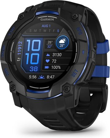 Розумний годинник Garmin Instinct 3 AMOLED: GPS, Multisport, 1.3' дисплей, до 24 днів роботи, 80+ спортивних функцій, здоров'я, LED ліхтарик (50мм, Чорний-Синій/Чорний)