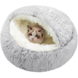 Comforting Cat Bed, Small Dog Bed, Warm Cozy Soft Plush Winter Bed for Cat Caves, Non-Slip Bottom, Machine Washable, Sofa Bed for Puppies/Small Medium Cats (Plush Blanket Grey 50 cm)