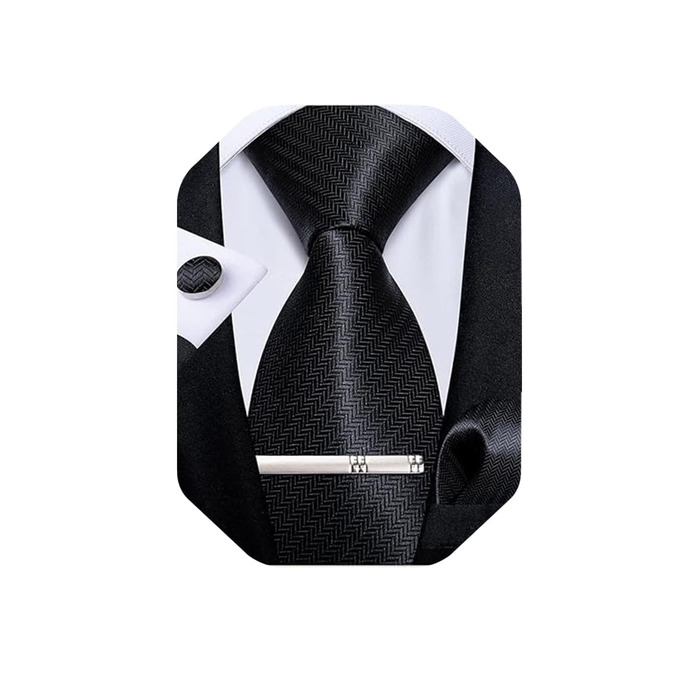 Чорна краватка DiBanGu для чоловіків: краватка, нагрудна хустинка та краватки-кліпси (комплект)