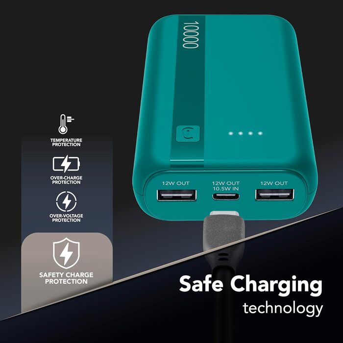 Power Bank Cellularline 20000 mAh з USB-C та 2x USB-A, LED-індикатор, Зелений