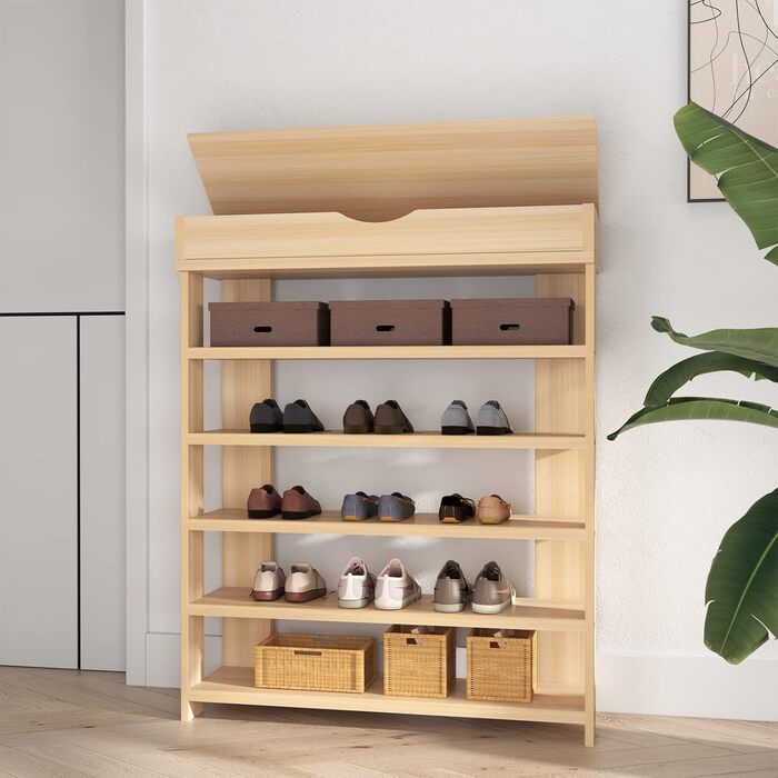 5-Tier Shoe Rack Shoe Cabinet Wood, 75 x 30 x 94.5 cm Shoe Storage Shoe Stand for Living Room, Entrance Hall, Hallway, (White Maple)