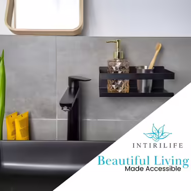 INTIRILIFE Self-Adhesive Shower Shelf in Black - 23 x 10.5 x 8 cm - No-Drill Shower Shelf, Shampoo Holder Shower Basket Wall Mount Bathroom Accessories Basket - Rustproof, Stainless Steel Shelf for Bathroom and Kitchen