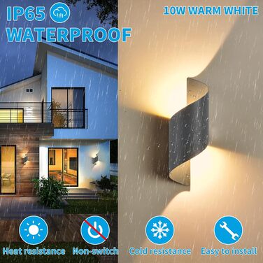 LED вулична/внутрішня бра, 10W, IP65, тепле світло 3000K, вуличні бра, сучасні декоративні світильники Up Down для саду, вітальні, спальні, антрацит