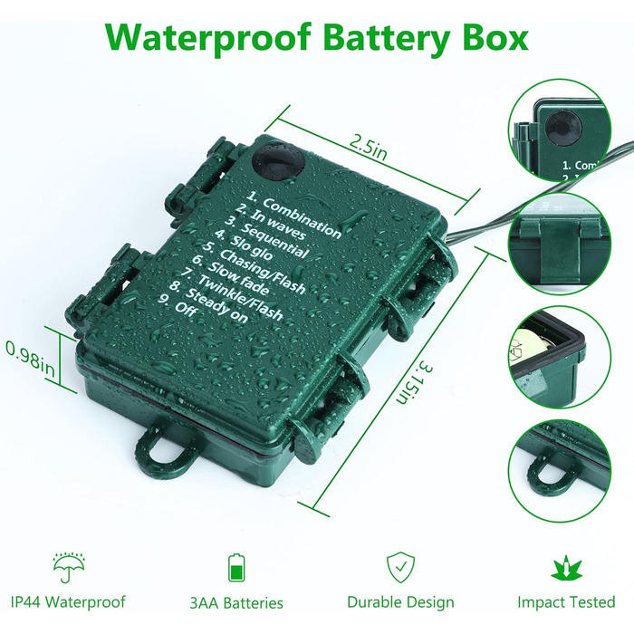 Льоново-гірлянда Joomer на Різдво, 20 метрів, 200 LED, для вулиці, на батарейках, з таймером, 8 режимів, для ялинки, балкона, кімнати, вечірки, весілля, фестивалю, тепле біле світло, вологостійка прикраса