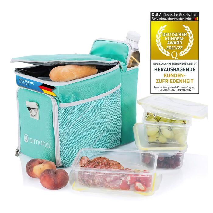 Термосумка Dimono® 15L з 3 контейнерами для їжі; сумка-холодильник для пікніка з 3 ланч-боксами + кришка; сумка для обіду з 3 боксами та охолоджувальною вставкою (Туркіс)