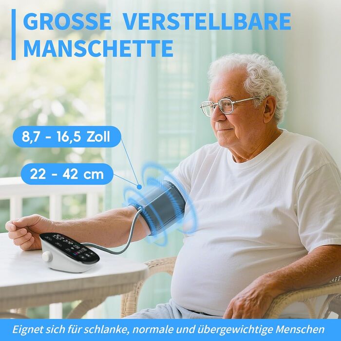 Тонометр на плече з великим LED-дисплеєм, визначення аритмії, вимірювання пульсу та індикатор ризику, 2×199 місця пам'яті, USB-порт, манжета 22-42 см