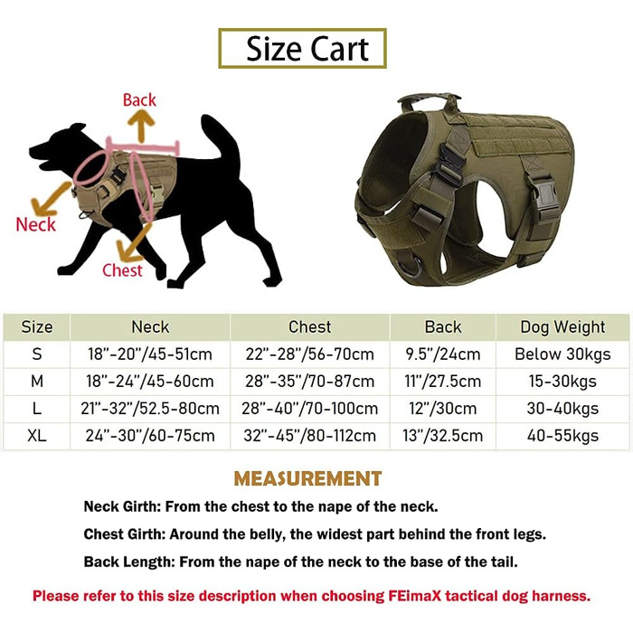 FEIMA Tactical Dog Harness with Handle Military Mesh Working Tactical Dog Vest Chest Harness for Large Dogs No Pull Adjustable Vest for Walks Training (Army Green, S) Army Green S