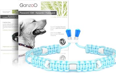 Гарний нашийник для собак Ganzoo EM з паракорду 550 з декоративними перлами та EM-трубками, розмір L (52-64 см), блакитний, регульований