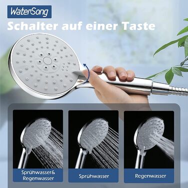 Showerhead Set, 3 Functions, Liquid Silicone - Showerhead Set with Hose and Holder, High Pressure and Water-Saving, Universal with G1/2 inch Connection, Chrome Showerhead for All Family Members (3 Spray Patterns)