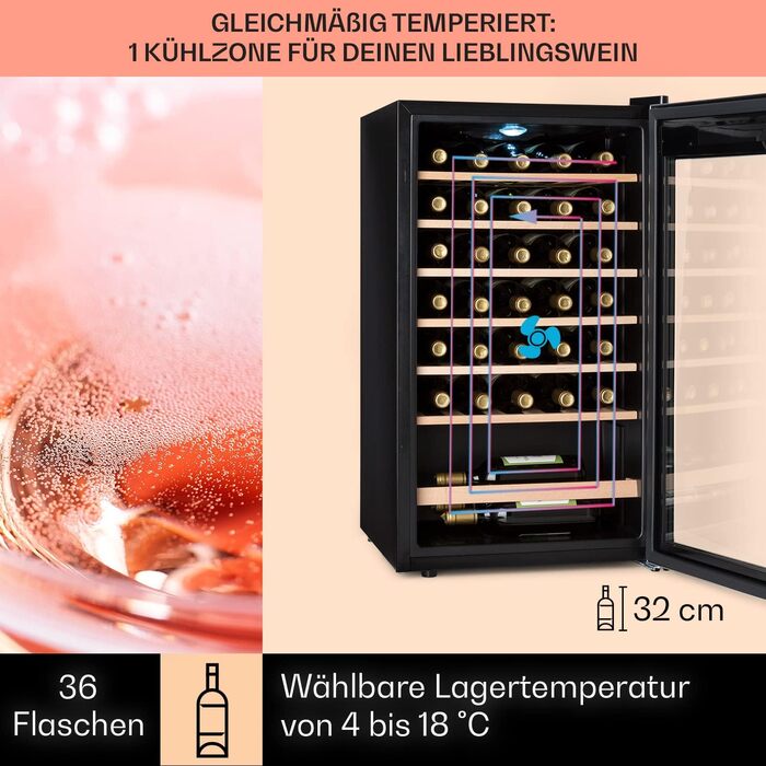 Klarstein Freestanding Wine Cooler - Compact Beverage Refrigerator with Dual Zone & Glass Door - Indoor/Outdoor Beersafe - LED Lighting - 5-18°C - 33 Bottle Capacity