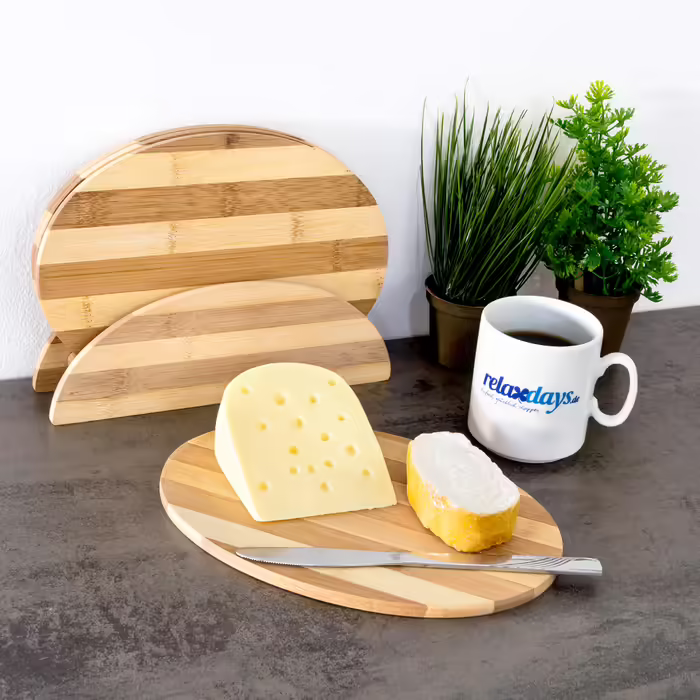 Relaxdays Bamboo Breakfast Tray, Striped