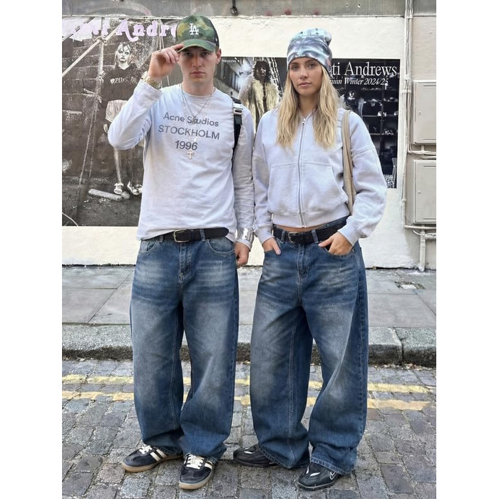 Чоловічі широкі джинси JMIERR Baggy Y2K Denim Streetwear Raw Loose Fit Hip Hop XXL темно-сині