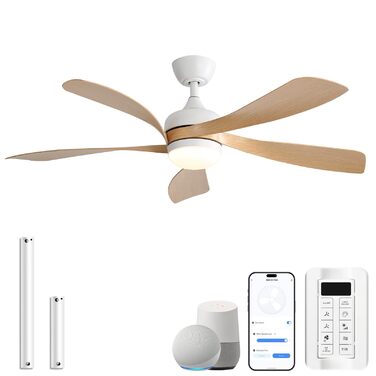 Стельовий вентилятор Sofucor Smart з підсвічуванням 132 см, управління Alexa/APP, пульт, 3 режими світла, таймер, 6 швидкостей, DC мотор, для вітальні