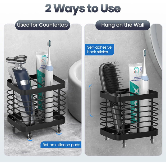 Підставка для зубних щіток Luxspire, електрична, з нержавіючої сталі, настінна без свердління, чорна, 2 слоти