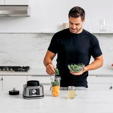 Ninja Foodi Power Nutri Mixer Smoothie Maker 3-in-1, thick spreads & frozen drinks, automatic programs, 2.1L pitcher, 700ml cup & 400ml bowl with Power Paddle, 1200W, Silver CB350EU 3-in-1 Mixer, 1200W