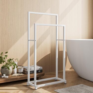 Підставка для рушників, тримач для рушників, стійка для рушників на 3 рейки, для ванної кімнати, сталева, 2 яруси (білий)