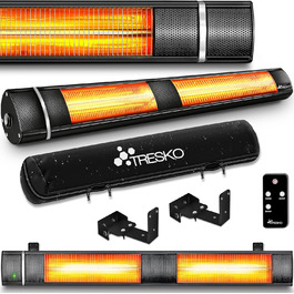 Інфрачервовий обігрівач TRESKO 3000W з пультом дистанційного керування | Тепловий струмінь для тераси, електричний, 3 режими | Обігрівач для тераси, внутрішній та зовнішній | Настінний інфрачервовий обігрівач, обігрівач для пеленального столику, чорний