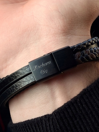 Чоловічий шкіряний браслет LUXMEN, чорний, регульований, з гравіюванням, 21 см
