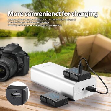 Зарядний пристрій ENEGON EN-EL14 20W з подвійним акумулятором, швидка зарядка, сумісний з Nikon D3100, D3200, D3300, D3400, D3500, D5100, D5200, D5300, D5500, D5600, Coolpix P7000, P7100, DF, LCD-дисплей, 2 USB-C для прямої зарядки камер