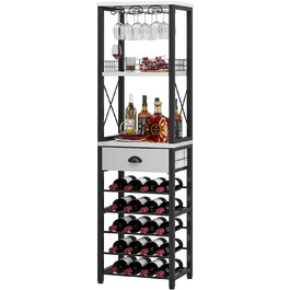 Homeiju Wine Rack, Freestanding Floor, Bar Cabinets for Liqueurs and Glasses, 4-Tier Bar Cabinet with Tabletop, Glass Holders, Storage Drawer, and Wine Storage for Living Room, Kitchen, (Vintage)