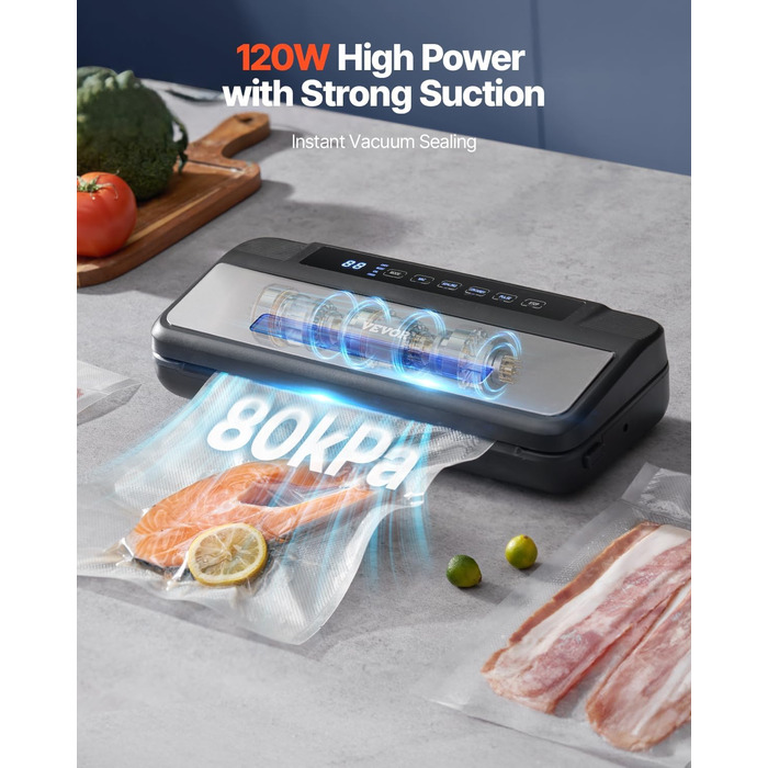 Вакуумний пакувальник VEVOR 60 Kpa, 100 W, 5-в-1, для продуктів харчування, з автоматичною запайкою та ножем, 10 пакетів