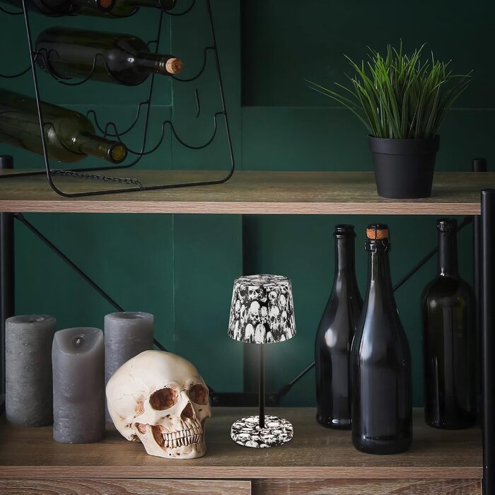 LED настільна лампа BRILONER з бездротовим живленням, регульована яскравість, сенсорне управління, для дому та кемпінгу, з дизайном черепів, Ø105x260 мм