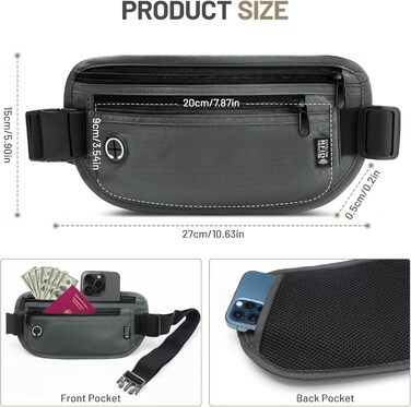 Водонепроникна поясна сумка з RFID захистом та антикрадійним замком для подорожей, спорту (сіра)