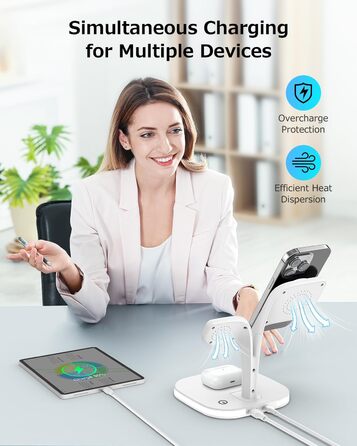 Зарядний пристрій Magsafe 5-в-1 COLSUR для iPhone 17/16/15/14/13/12 Pro Max, Apple Watch 10/9/8/7/6/5/4/SE/2/Ultra, AirPods 4/3/2/Pro - Білий